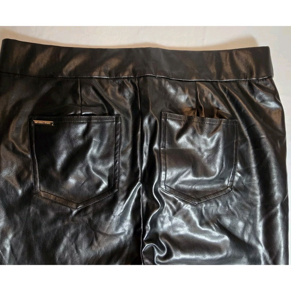 Y2K Michael Kors Black Faux Leather Lined Pants Womens Large Crop Kick Flare - Picture 16 of 16